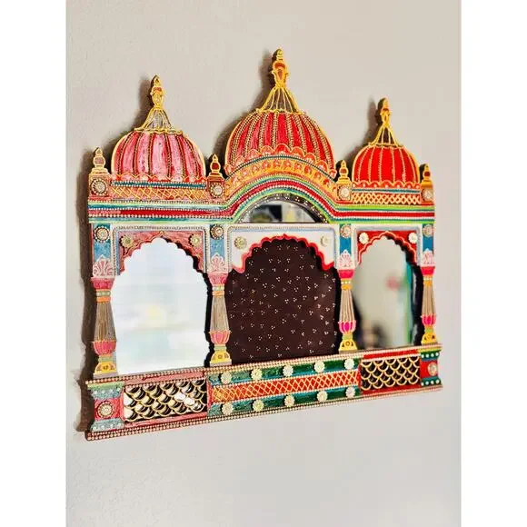 Handcrafted Royal Arch Mirror – Vibrant Indian Craft Décor - Picture 10 of 13